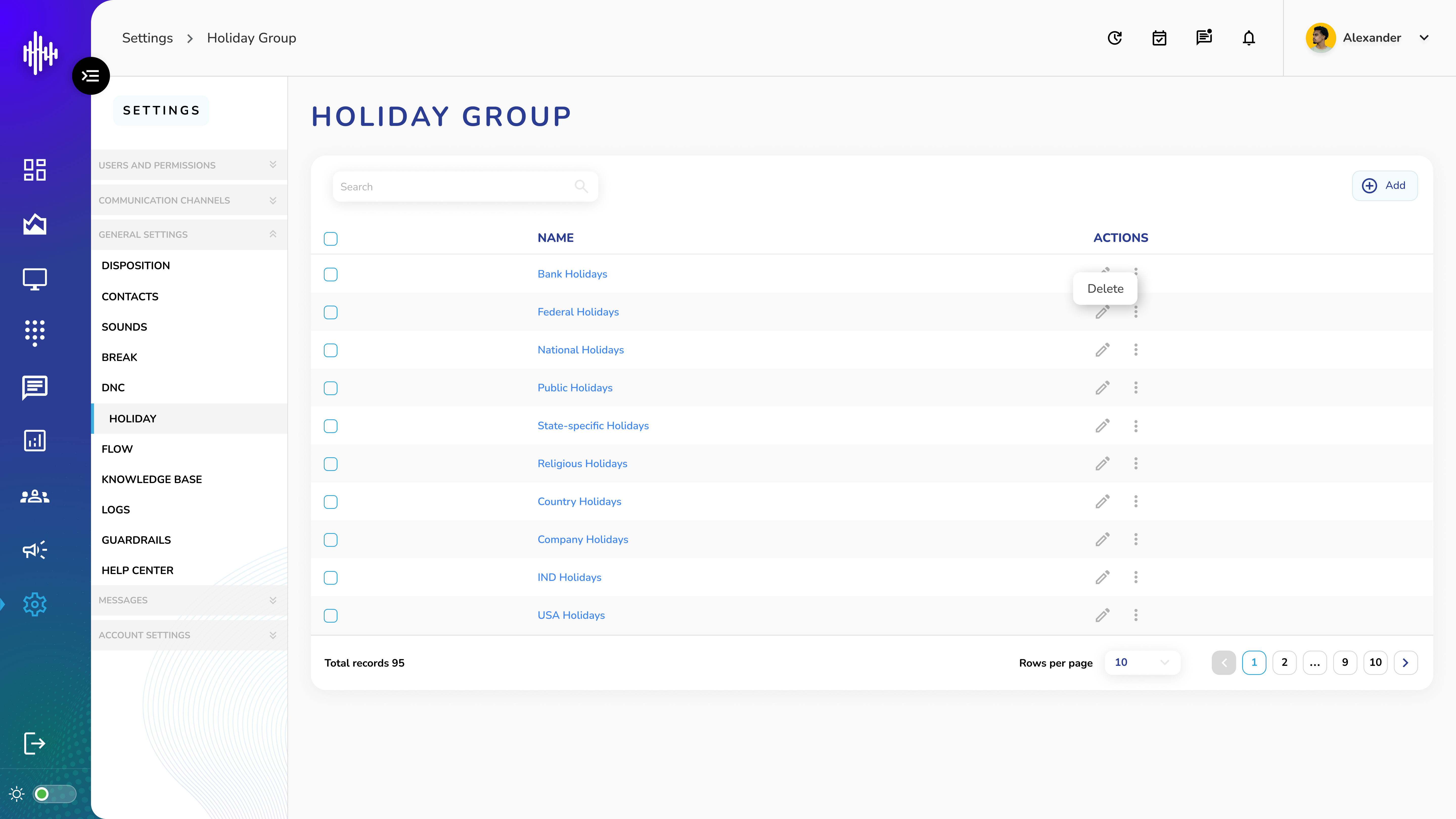 Holiday Group-Listing Screen
